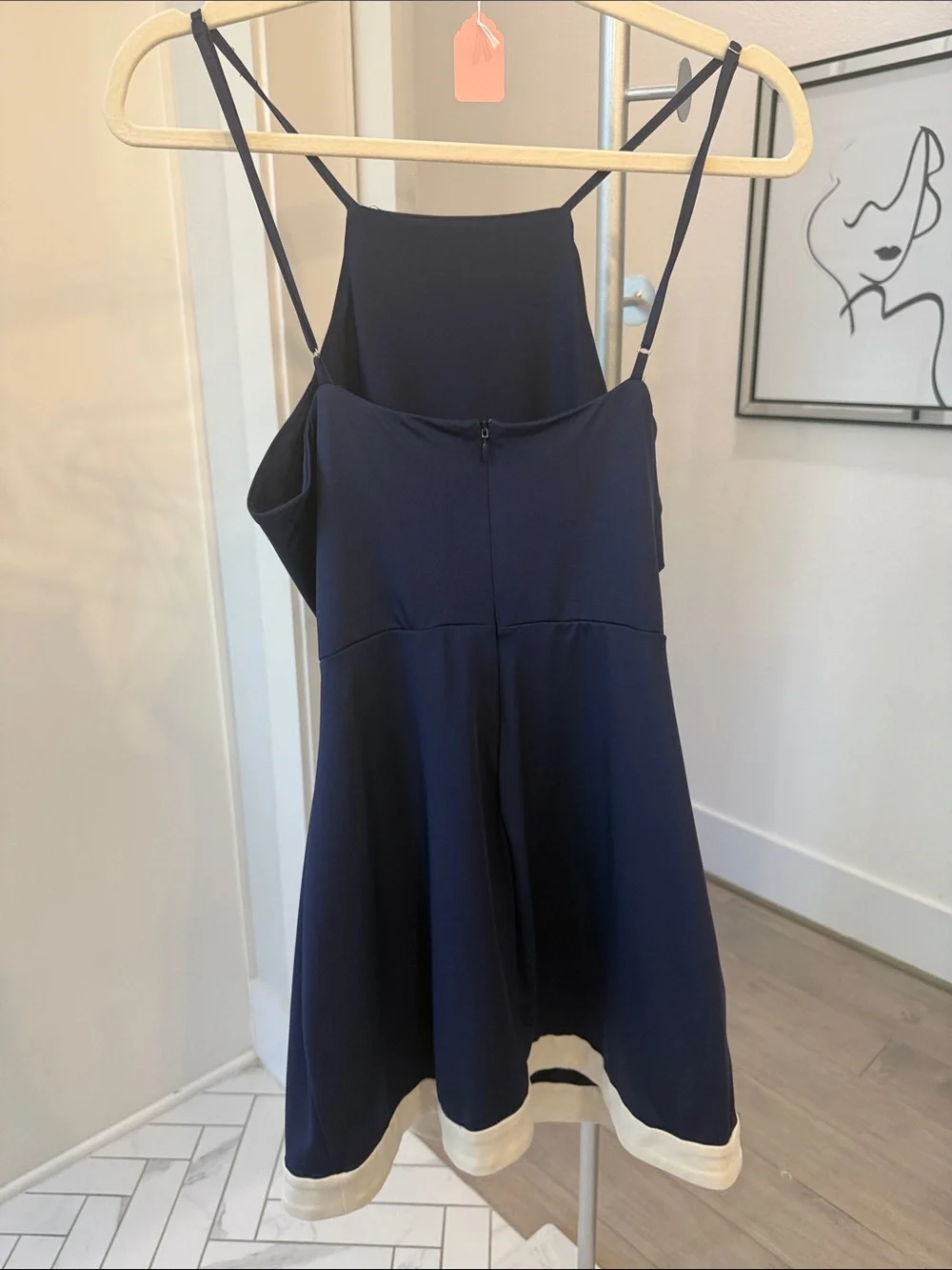 STAUD Navy Blue Mini Dress with White Contrast Trim - Picture 3 of 3